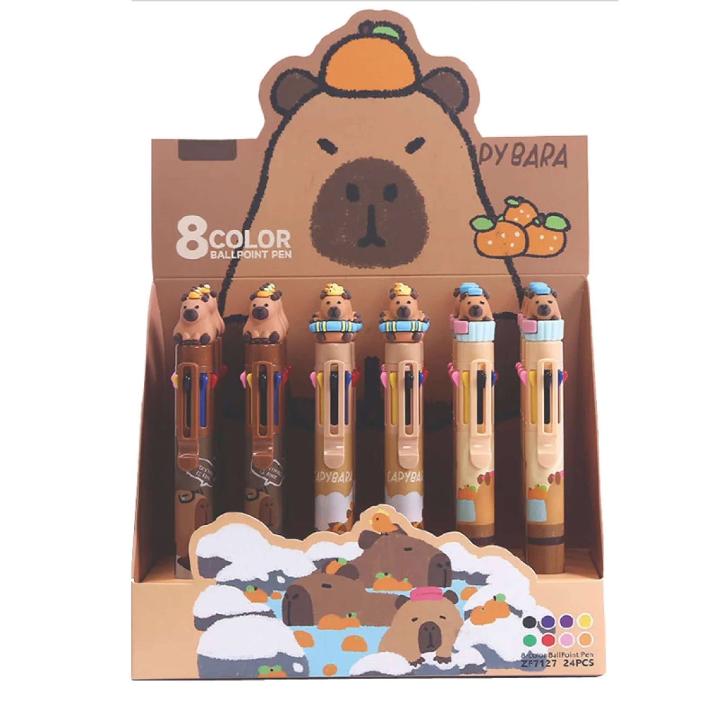 Kulspetspenna Capybara 8-färger 24-pack förpackning