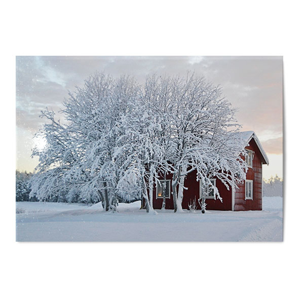 Vykort Vinter Röd stuga.jpg