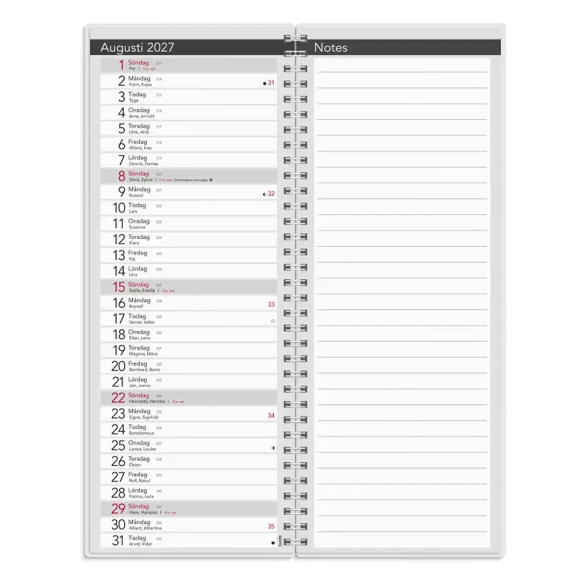 Bordskalender Elegant med spiral 2027